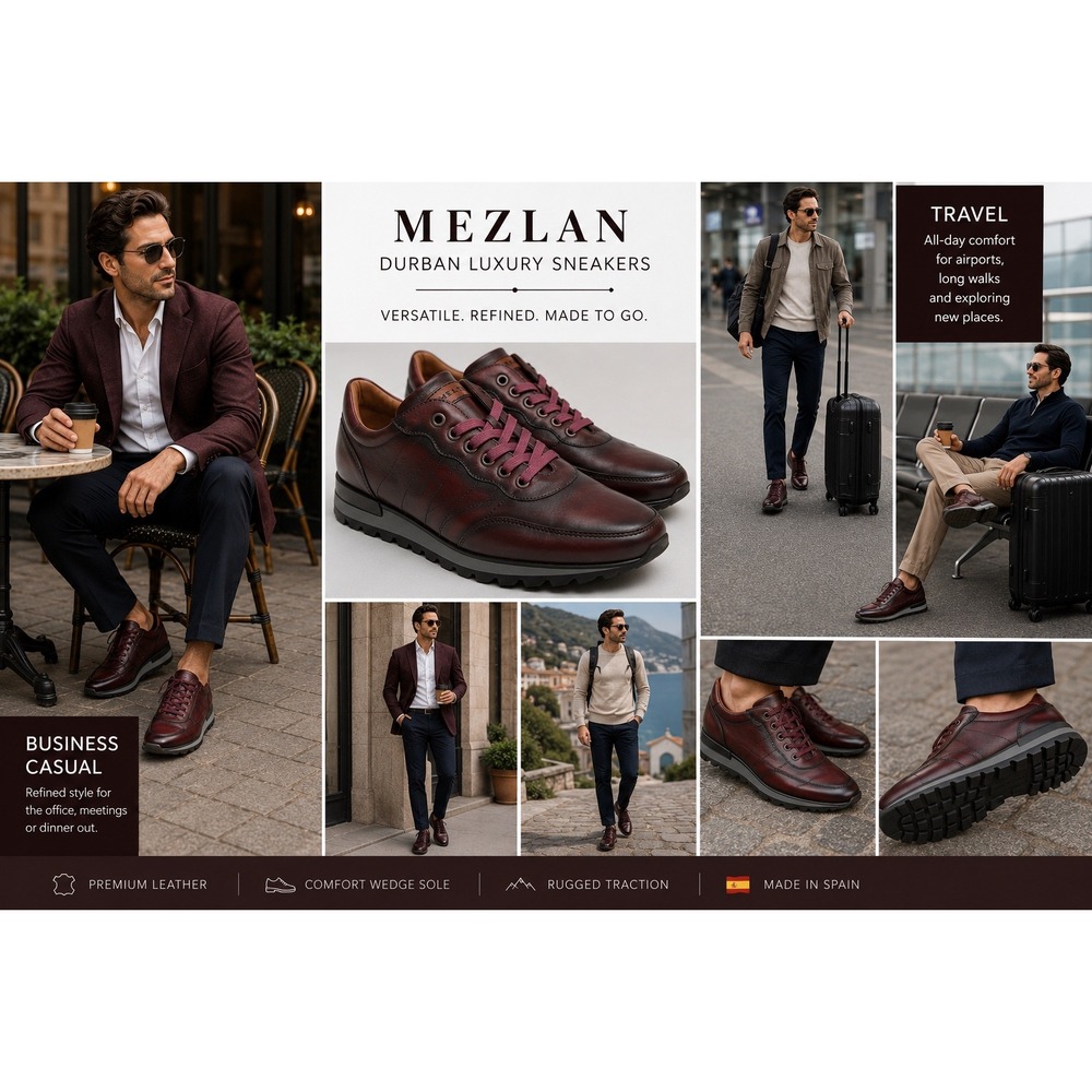 Mezlan Durban Mens Luxury Sneakers Burgundy Leather Spain Business Casual Shoes